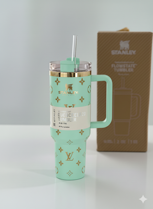 40oz Luxury-Inspired Quencher Tumbler – Aqua Blue