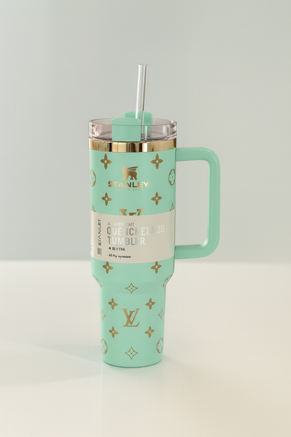 40oz Luxury-Inspired Quencher Tumbler – Aqua Blue
